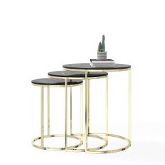 ARURORA Black Marble Effect Gold Nesting Tables