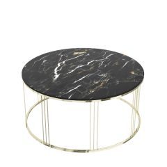ELEANOR Round Marble Effect Coffee Table, Black-Gold-Natural