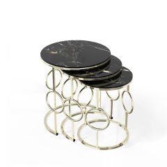 ORION Nesting Tables, Black-Gold Marble effect