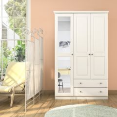 OLA 3 Door 2 Drawer Mirrored Wardrobe, White