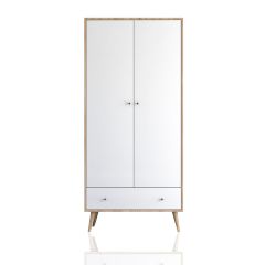 LILI 2 Door 1 Drawer Wardrobe, White-Oak