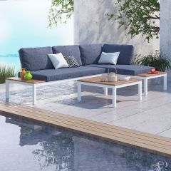 SUNSEEKER Ecotech 4 Seater  Outdoor Corner Sofa, Table Set, Navy-White