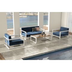 HERA 4 Seater Outdoor Sofa, Table Set, Navy-White