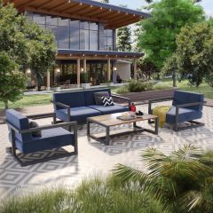 HERA 4 Seater Outdoor Sofa, Table Set, Navy-Black