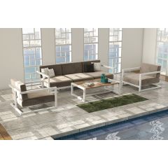 HERA 5 Setaer Outdoor Sofa, Table Set, Brown-White