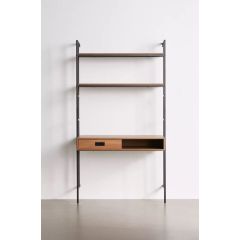 PIER Desk With Shelving, Walnut-Black