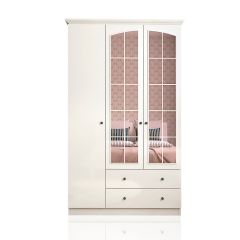 ZARA 3 Door 2 Drawer Mirrored Wardrobe, White