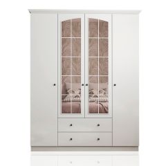 ZARA 4 Door 2 Drwer Mirrored Wardrobe, White