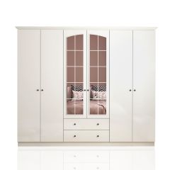 ZARA 6 Door 2 Drawer  Mirrored Wardrobe, White