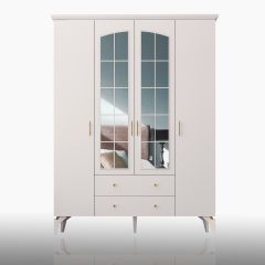 ZARA PLUS 4 Door 2 Drawer Mirrored Wardrobe, White