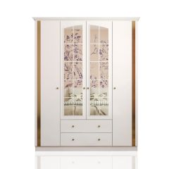 ZARA Gold 4 Door 2 Drawers Mirrored Wardrobe, White