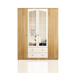 SAPPHIRE 4 Door 2 Drawer Mirored Wardrobe, Oak-White