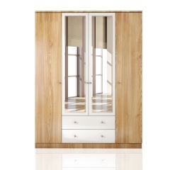 SAPPHIRE 4 Door 2 Wardro Mirored Wardrobe V2, Oak-White