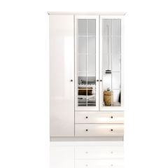 PABLO 3 Door 2 Drawer Mirrored Wardrobe, White