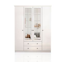 PABLO 4 Door 2 Drawer Mirrored Wardrobe, White