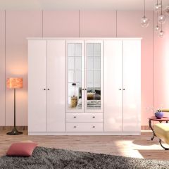 PABLO 6 Door 2 Drawer Mirrored Wardrobe, White