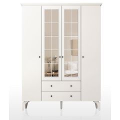 PABLO Plus 4 Door 2 Drawer Mirrored Wardrobe, White