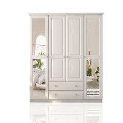 OLA 4 Door 2 Drawer Mirrored Wardrobe, White