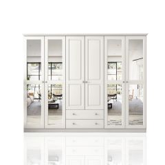 OLA 6 Door 2 Drawer Mirrored Wardrobe, White