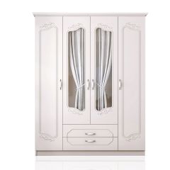 ELODIE 4 Door 2 Drawer Mirrored Wardrobe, White