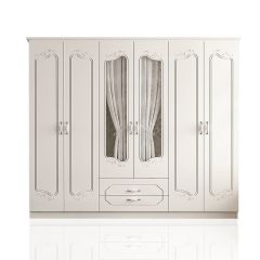 ELODIE 6 Door 2 Drawer Mirrored Wardrobe, White