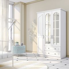 DIANA  3 Door 2 Drawer Mirrored Wardrobe, White