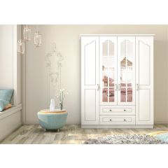 DIANA 4 Door 2 Drawer Mirrored Wardrobe, White