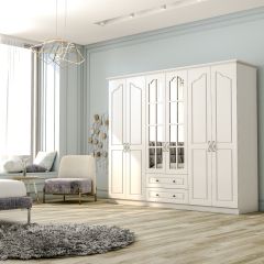 DIANA 6 Door 2 Drawer Mirrored Wardrobe, White