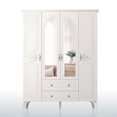 CLARA 4 Door 2 Drawers Wardrobe, White