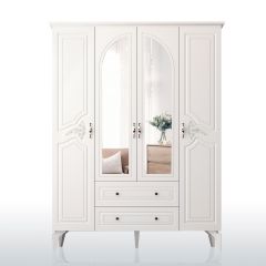 CLARA Plus 4 Door 2 Drawer Mirrored Wardrobe, White