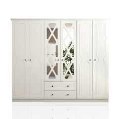 SIENA 6 Door 2 Drawer Mirrored Wardrobe, White