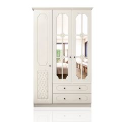 THEO 3 Door 2 Drawer Mirrored Wardrobe, White