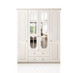 THEO 4 Door 2 Drawer Mirrored Wardrobe, White