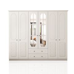THEO 6 Door 2 Drawer Mirrored Wardrobe, White