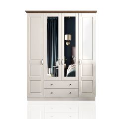 ASHTON 4 Door 2 Drawer Mirrored Wardrobe, White