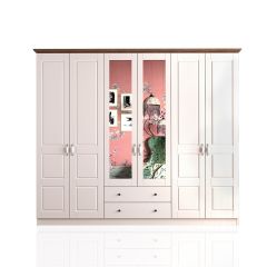 ASHTON 6 Door 2 Drawer Mirrored Wardrobe, White