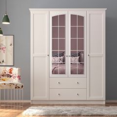 COLETTE 4 Door 2 Drawer Mirrored Wardrobe, White