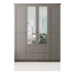 COLETTE 4 Door 2 Drawer Mirrored Wardrobe, Anthracite