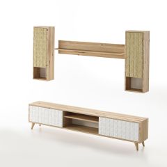 KRO 170cm TV Unit/Enteratinment Cabinet With Shelving, Oak-White